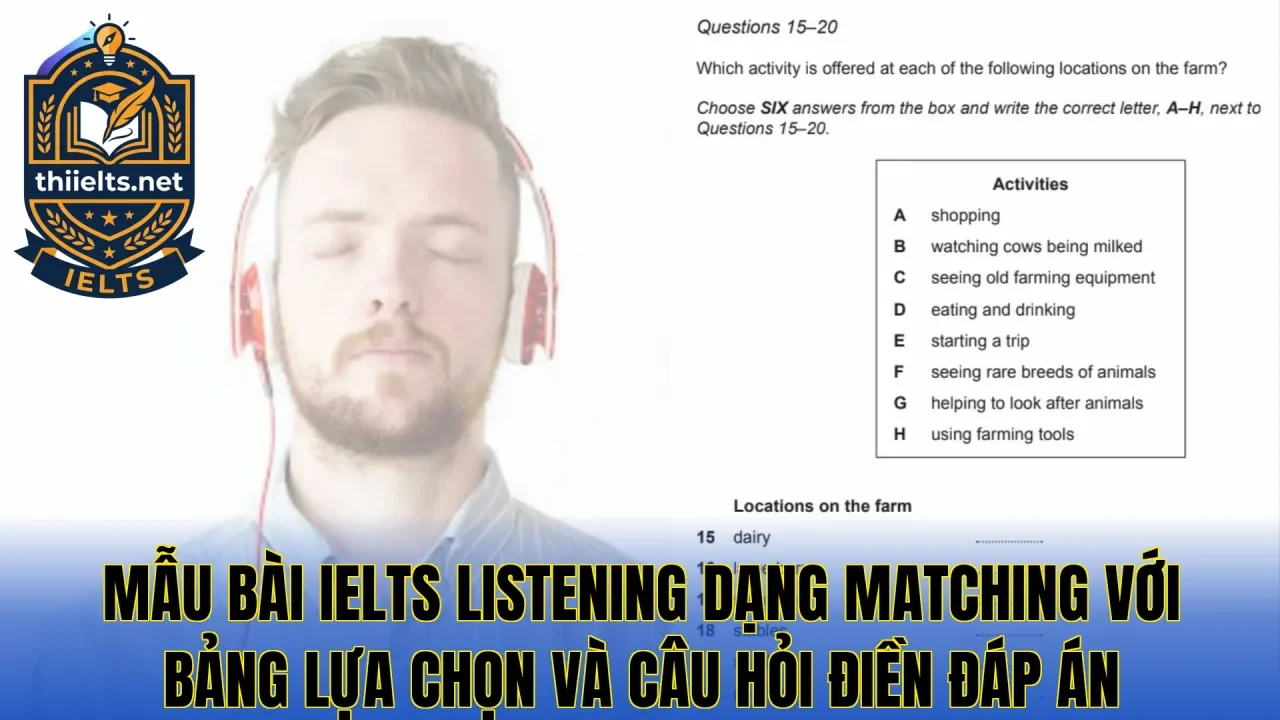 Mẫu bài IELTS Listening dạng matching với bảng lựa chọn và câu hỏi điền đáp án