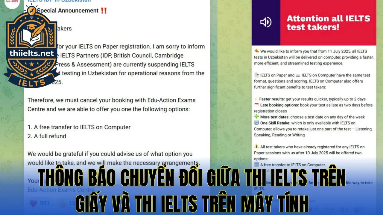 Thông báo chuyển đổi giữa thi IELTS trên giấy và thi IELTS trên máy tính