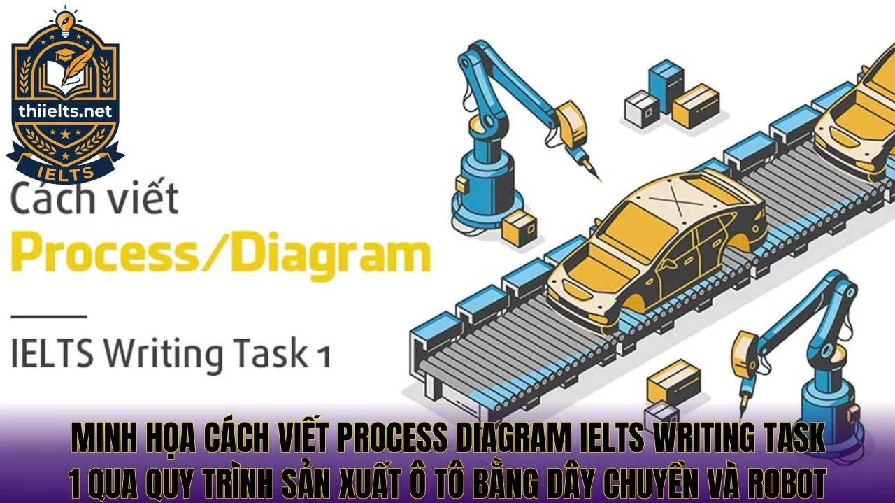 Minh họa cách viết Process Diagram IELTS Writing Task 1 qua quy trình sản xuất ô tô bằng dây chuyền và robot